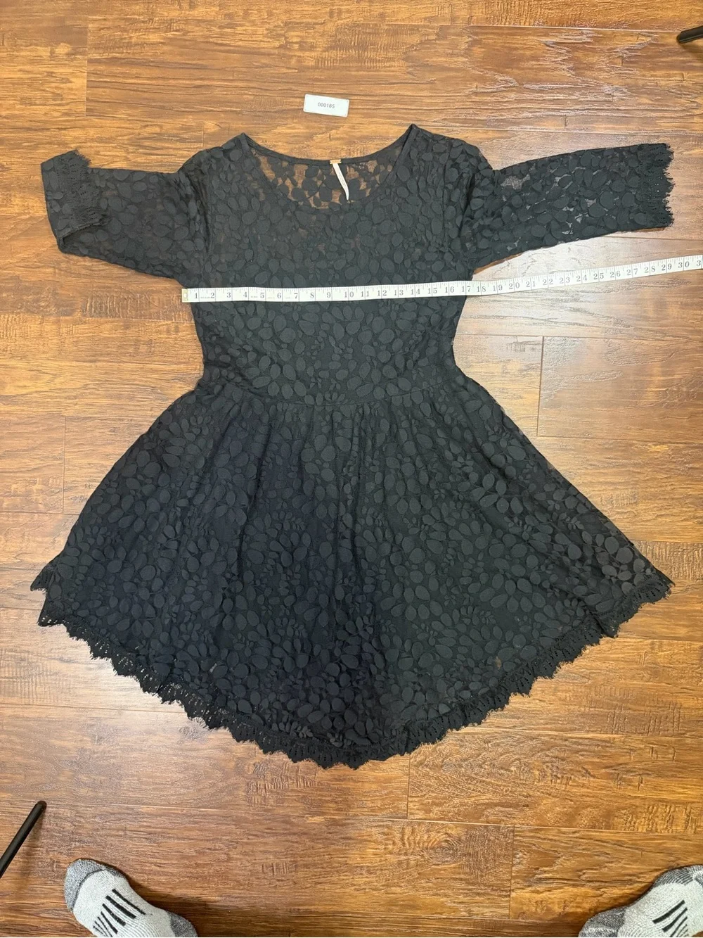 Free People Women’s Size 12 Black Lace Fit & Flare Dress Sheer 3/4 Sleeve Boho
